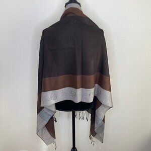 Pashmina | Pashmina and silk blend Warm Scarf Wrap Shawl Brown And Gray Fringe